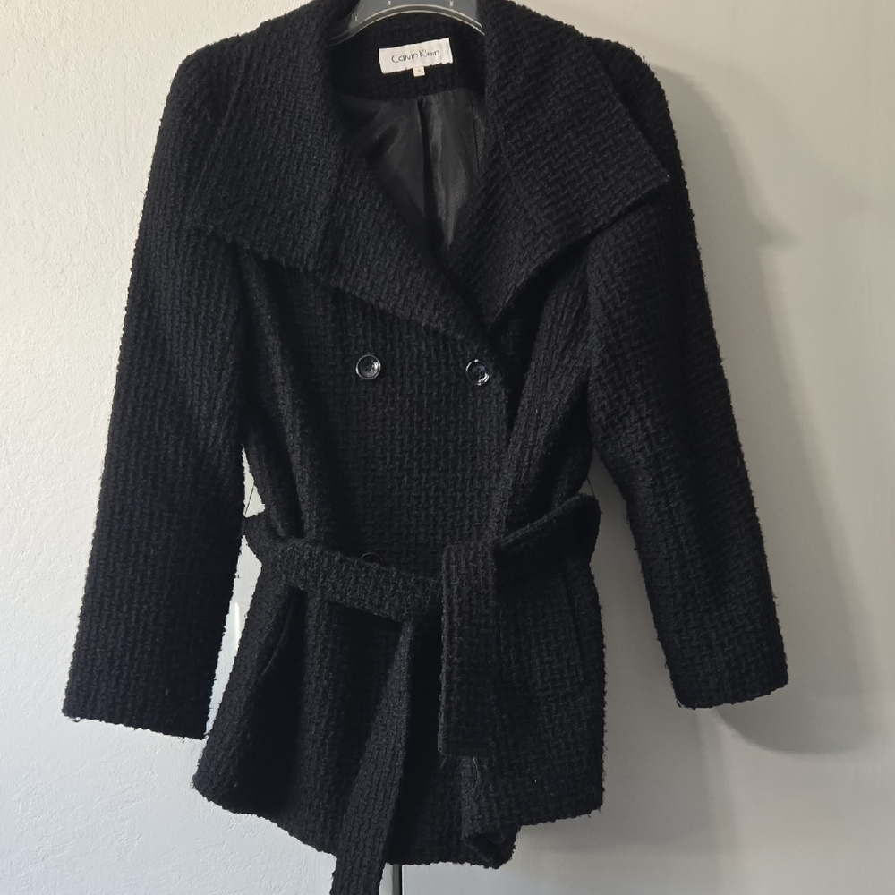 Calvin Klein Women's Black Textured Pea Coat
